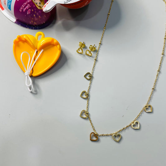 Heart Charm Necklace with Earrings