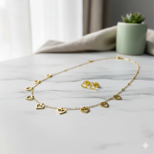 Heart Charm Necklace with Earrings