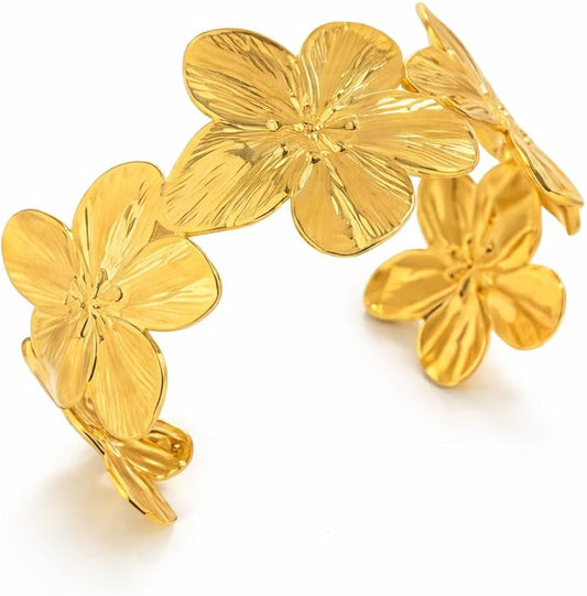 Silverscend Gold Plated Floral Classical Bangle