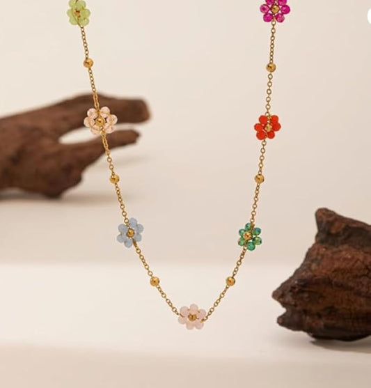 Dainty Colourful Round Crystal Charms Golden Necklace